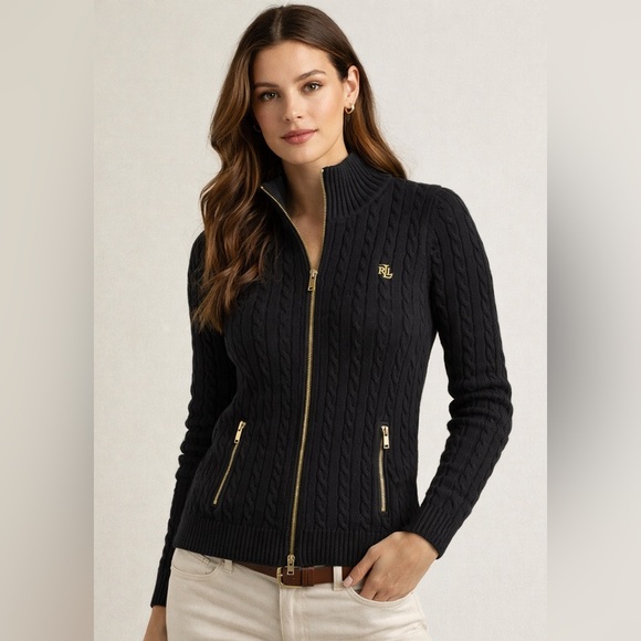 Lauren Ralph Lauren Sweaters - Lauren Ralph Lauren Cable Knit Zip Sweater – Black – Size Small